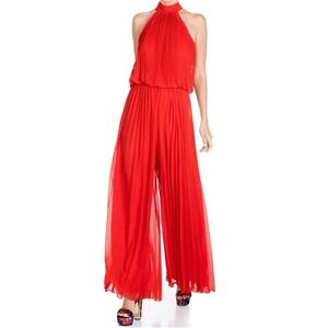 Meghan Fabolous And Wild Orchid Holiday Party Pleated Jumpsuit In Tomato Size M